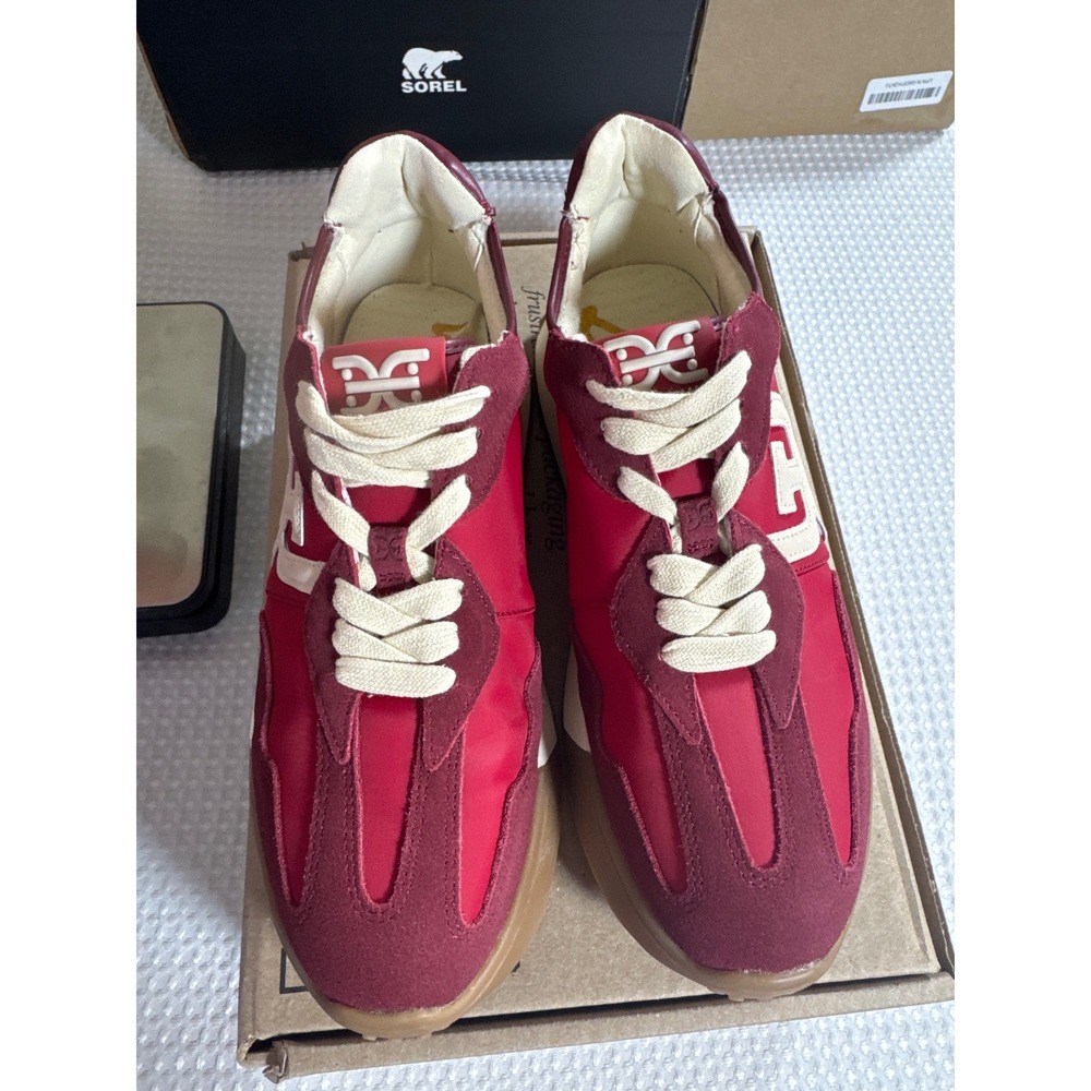 Sam Edelman Sneakers Womens 8.5 Emi Red Suede Nylon Casual Retro NWOB